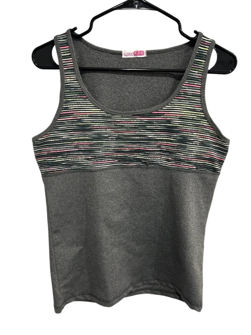 Take A Walk Womens Striped Gray Scoop Neck Tank Top Sz XL Sportswear Athleisure